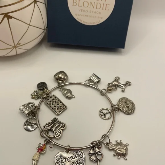 Serenity Prayer Loaded Charm Bangle • Turtle Mermaid Peace Clover • Gift Boxed - Picture 3 of 4